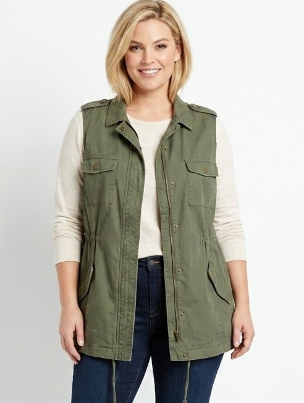 Stitch Fix 41 Hawthorne Cargo Vest 1X Plus Size Green SF7539FP 100% Cotton